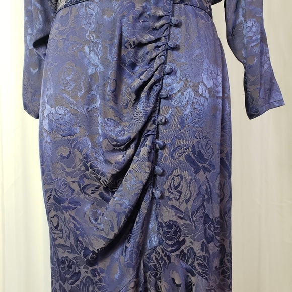 Vintage B.B. Collections purple floral wrap dress covered button mermaid hem 12 - Picture 4 of 14